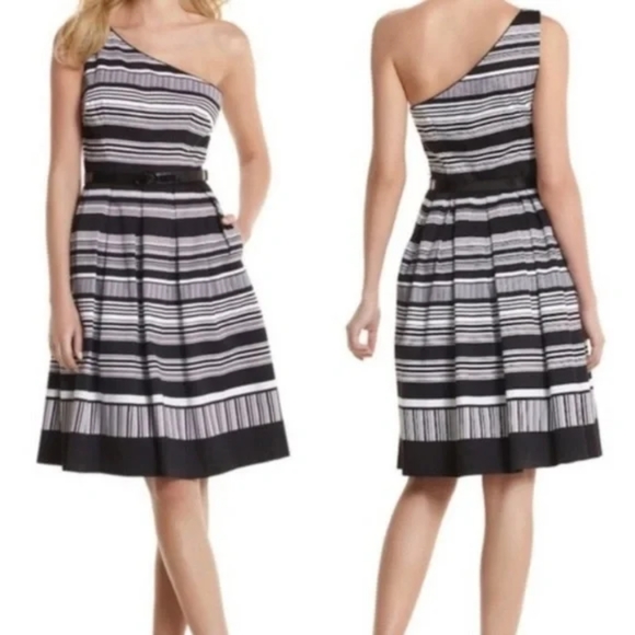 WHBM Striped One-Shoulder Dress WITH POCKETS! Size 4 - Picture 10 of 10